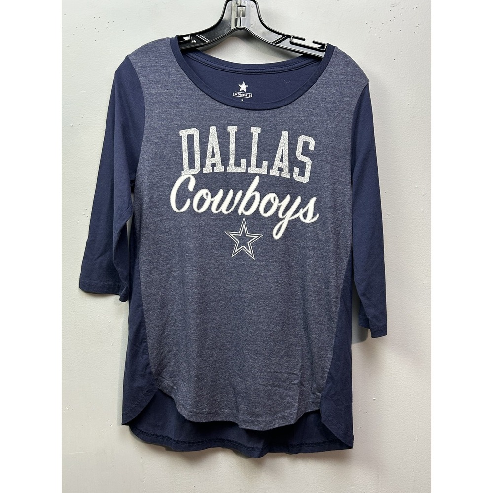 NFL Team Apparel Dallas Cowboys Women Small Blue Grey 3/4 Sleeve Graphic Tee